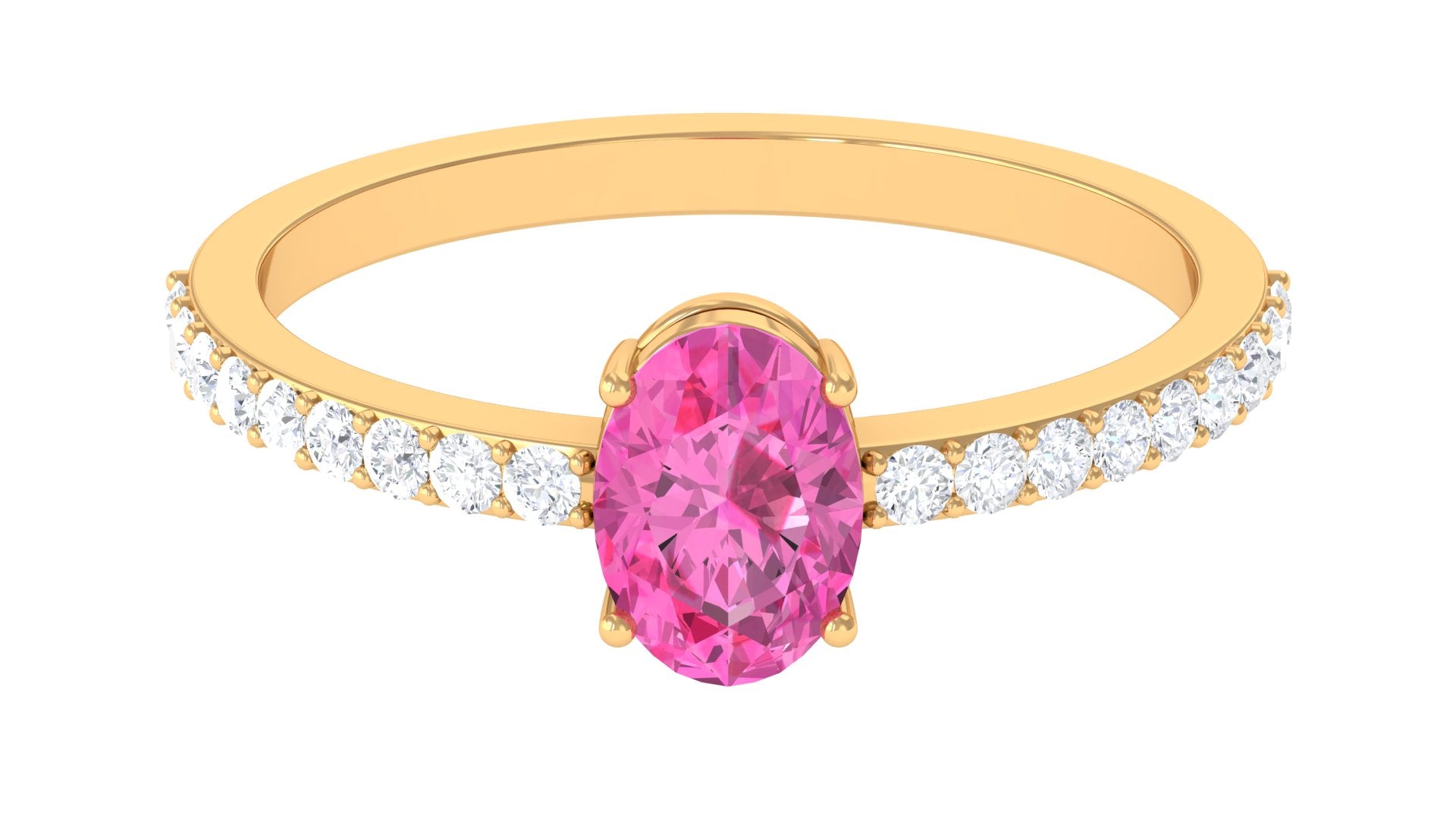 Oval Pink Sapphire Solitaire Engagement Ring with Moissanite Pink Sapphire - ( AAA ) - Quality - Rosec Jewels