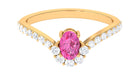 Oval Pink Sapphire and Moissanite Engagement Ring Pink Sapphire - ( AAA ) - Quality - Rosec Jewels