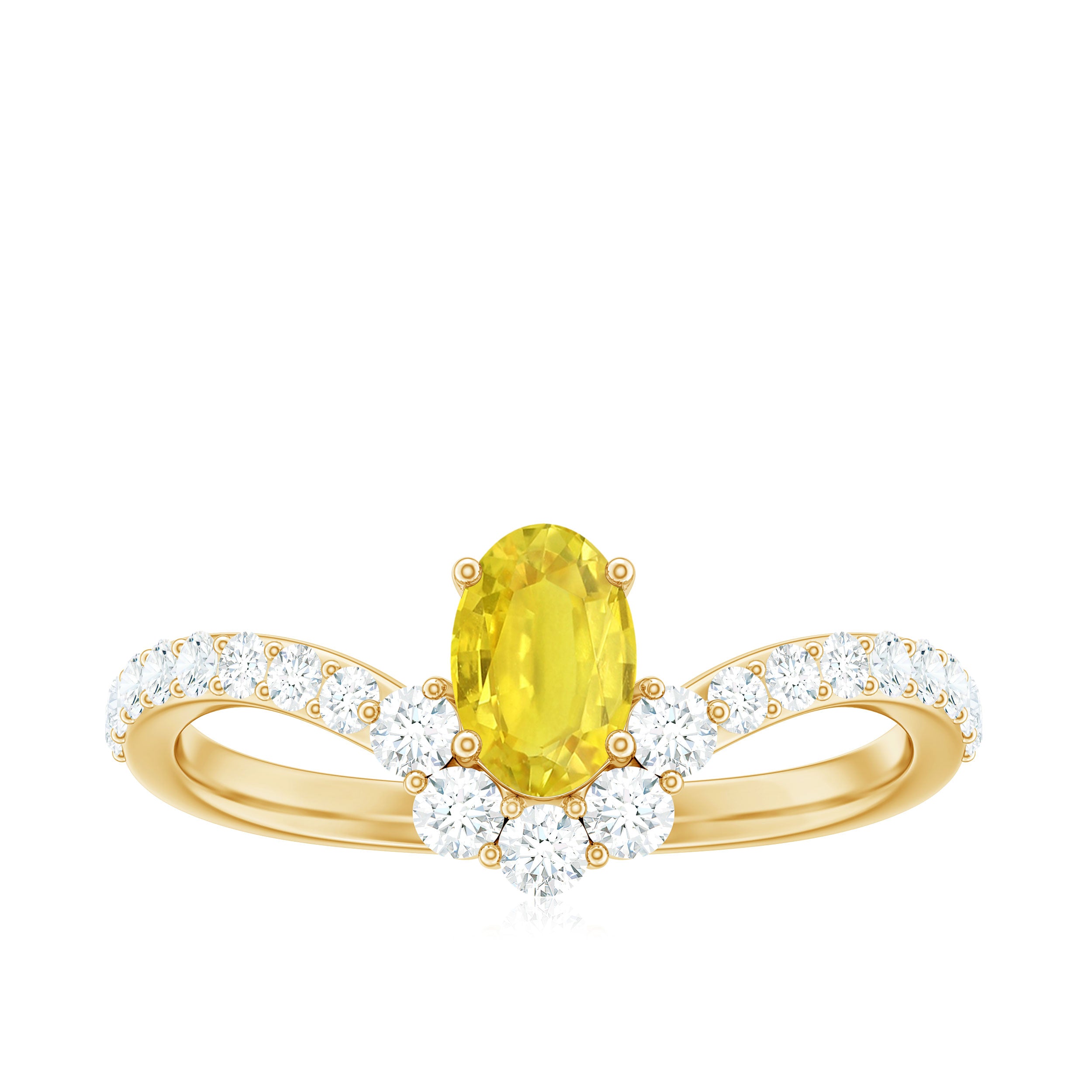 1.25 CT Oval Cut Yellow Sapphire Chevron Ring with Moissanite Yellow Sapphire - ( AAA ) - Quality - Rosec Jewels