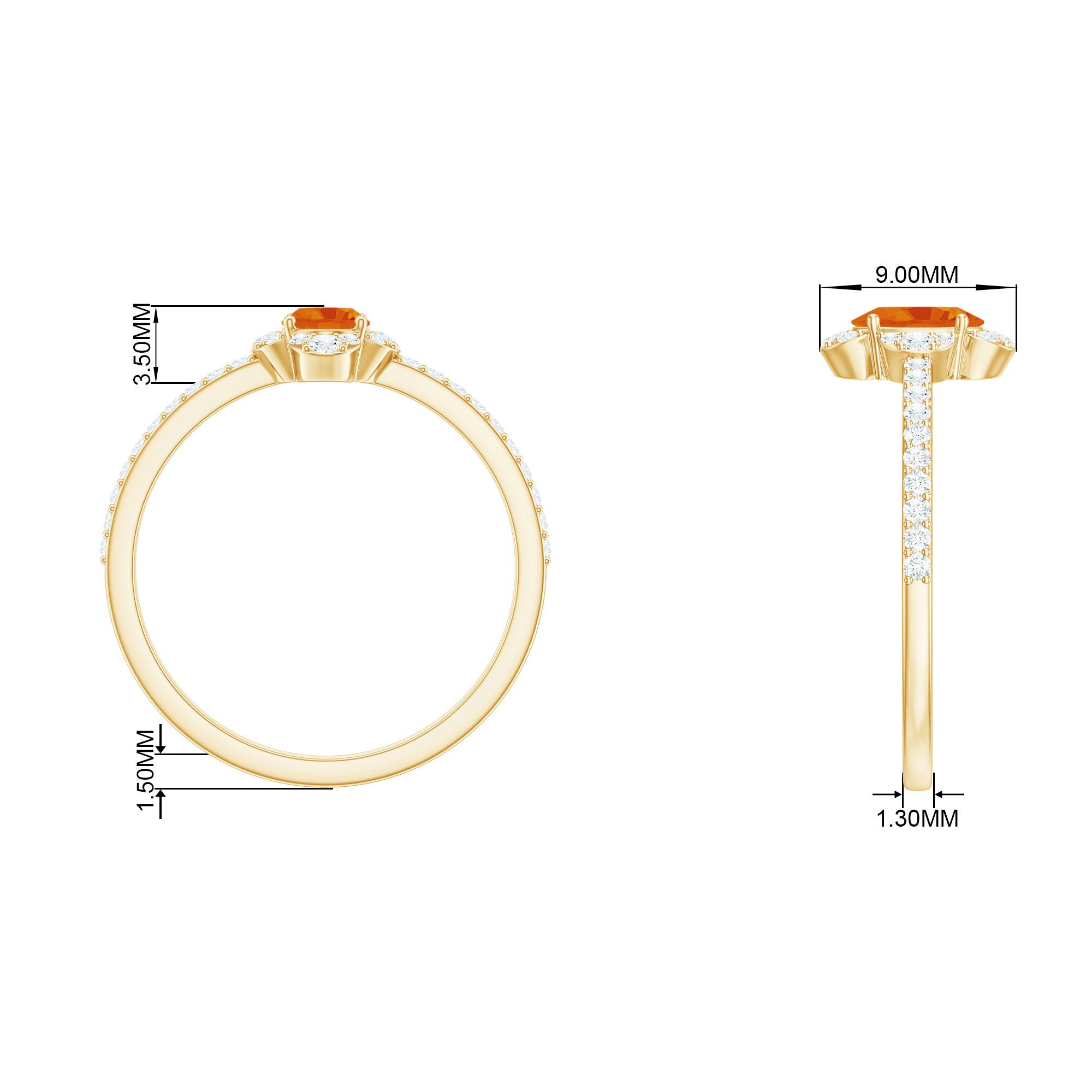 1 CT Oval Orange Sapphire Solitaire Ring with Diamond Halo Orange Sapphire - ( AAA ) - Quality - Rosec Jewels