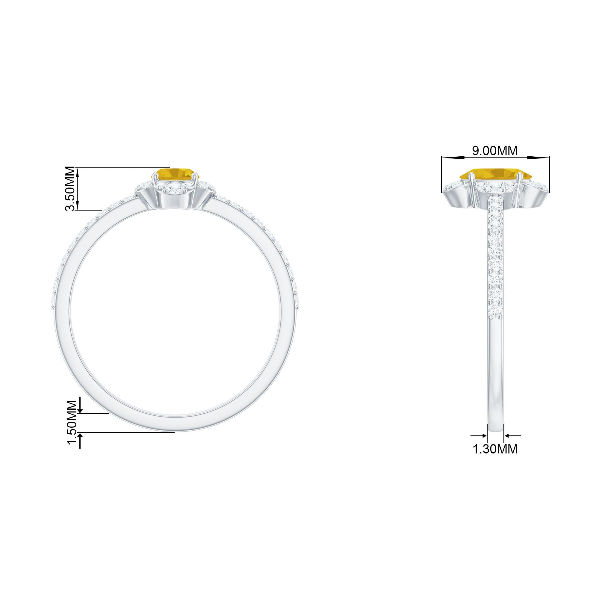 1 CT Oval Yellow Sapphire Solitaire Ring with Moissanite Halo Yellow Sapphire - ( AAA ) - Quality - Rosec Jewels