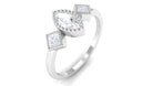 Beaded Bezel Set Zircon Three Stone Engagement Ring Zircon - ( AAAA ) - Quality - Rosec Jewels