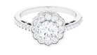 Cubic Zirconia Flower Engagement Ring with Side Stones Zircon - ( AAAA ) - Quality - Rosec Jewels