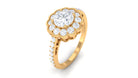 Cubic Zirconia Flower Engagement Ring with Side Stones Zircon - ( AAAA ) - Quality - Rosec Jewels