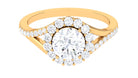 Round Zircon Halo Engagement Ring with Split Shank Zircon - ( AAAA ) - Quality - Rosec Jewels