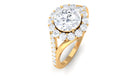 Round Zircon Halo Engagement Ring with Split Shank Zircon - ( AAAA ) - Quality - Rosec Jewels