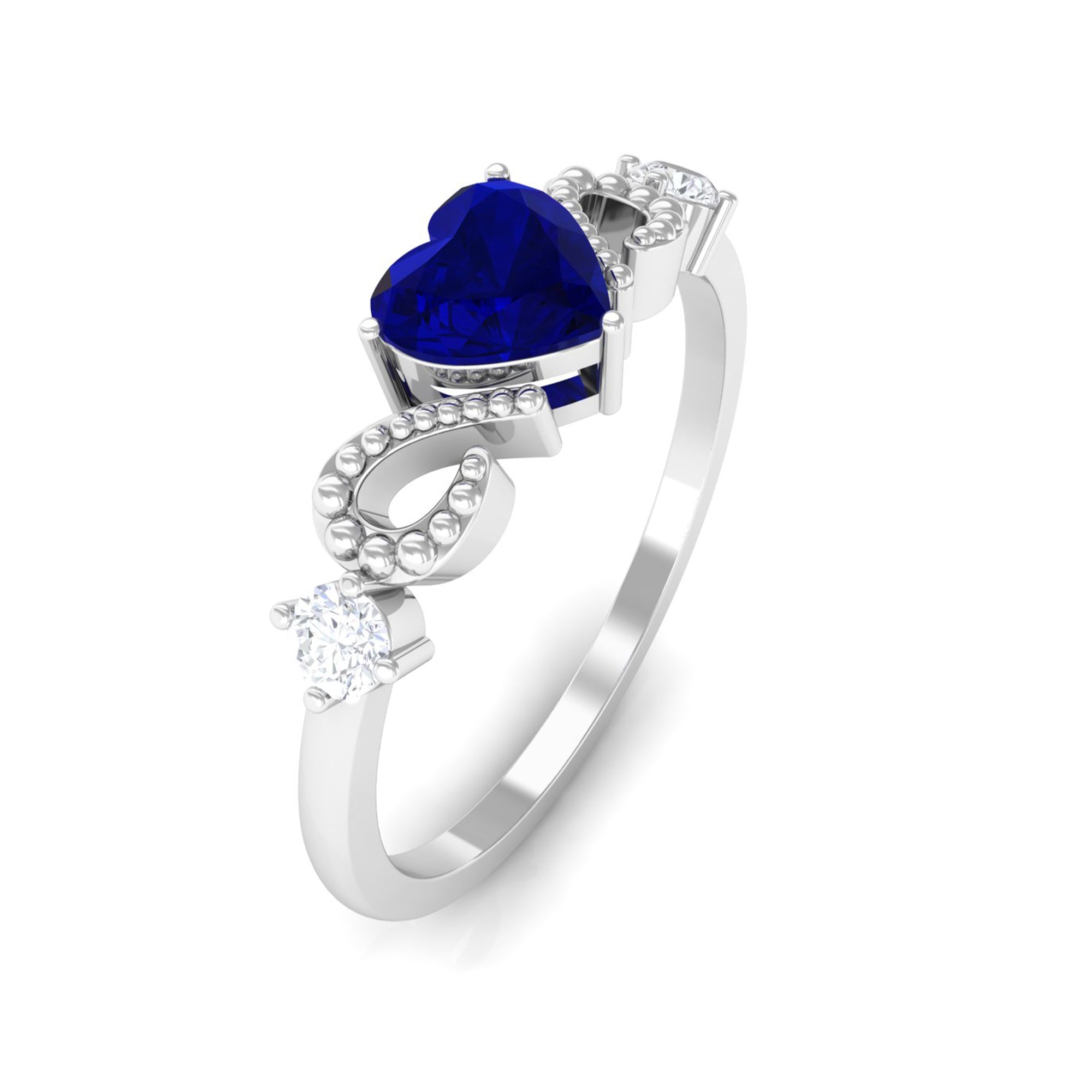 3/4 CT Minimal Blue Sapphire Heart Engagement Ring with Diamond Blue Sapphire - ( AAA ) - Quality - Rosec Jewels