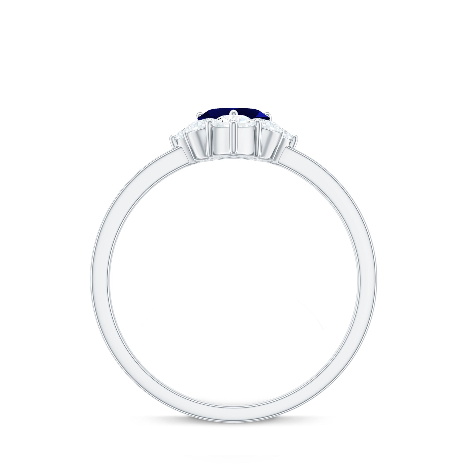 1 CT Heart Blue Sapphire Promise Ring with Diamond Accent Blue Sapphire - ( AAA ) - Quality - Rosec Jewels