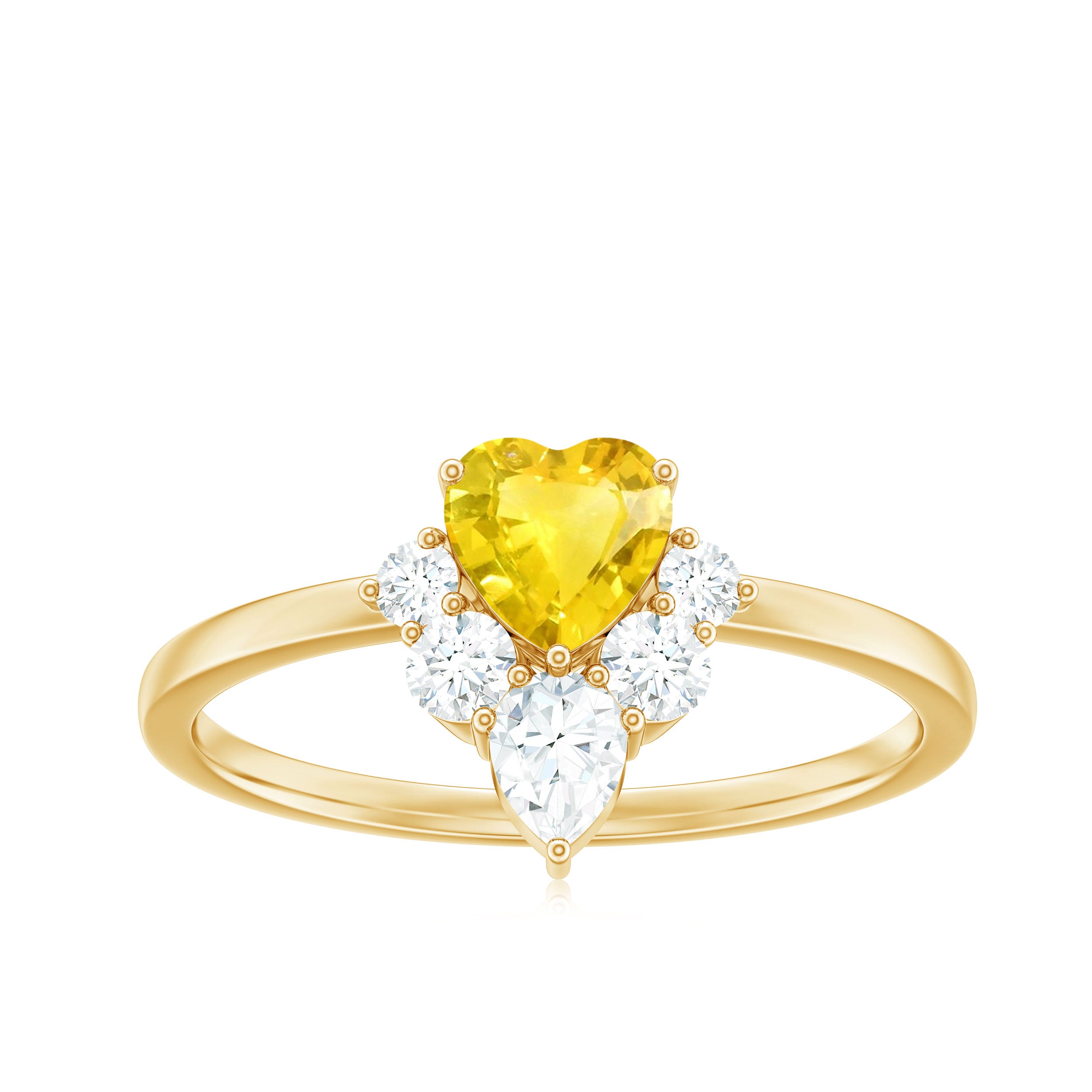 1 CT Yellow Sapphire Heart Engagement Ring with Moissanite Yellow Sapphire - ( AAA ) - Quality - Rosec Jewels