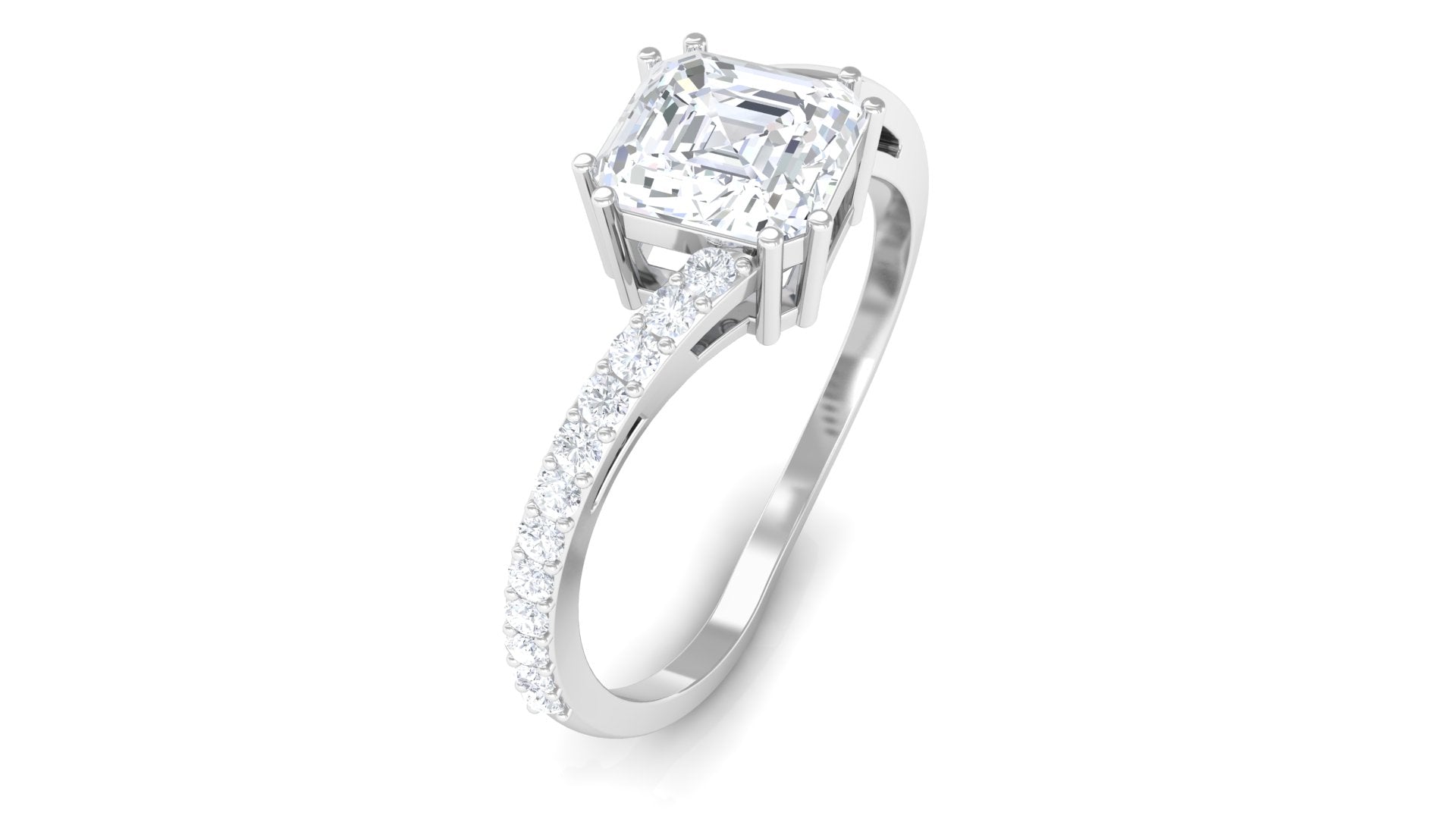 1.75 CT Asscher Cut Solitaire Zircon Bypass Engagement Ring Zircon - ( AAAA ) - Quality - Rosec Jewels