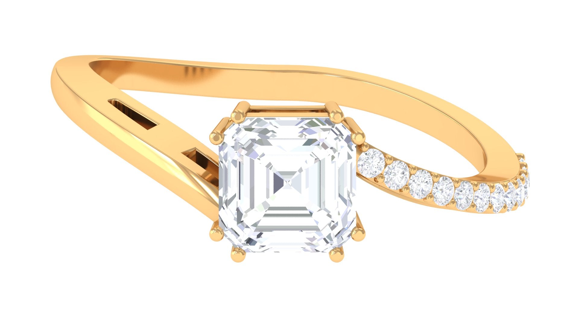 1.75 CT Asscher Cut Solitaire Zircon Bypass Engagement Ring Zircon - ( AAAA ) - Quality - Rosec Jewels