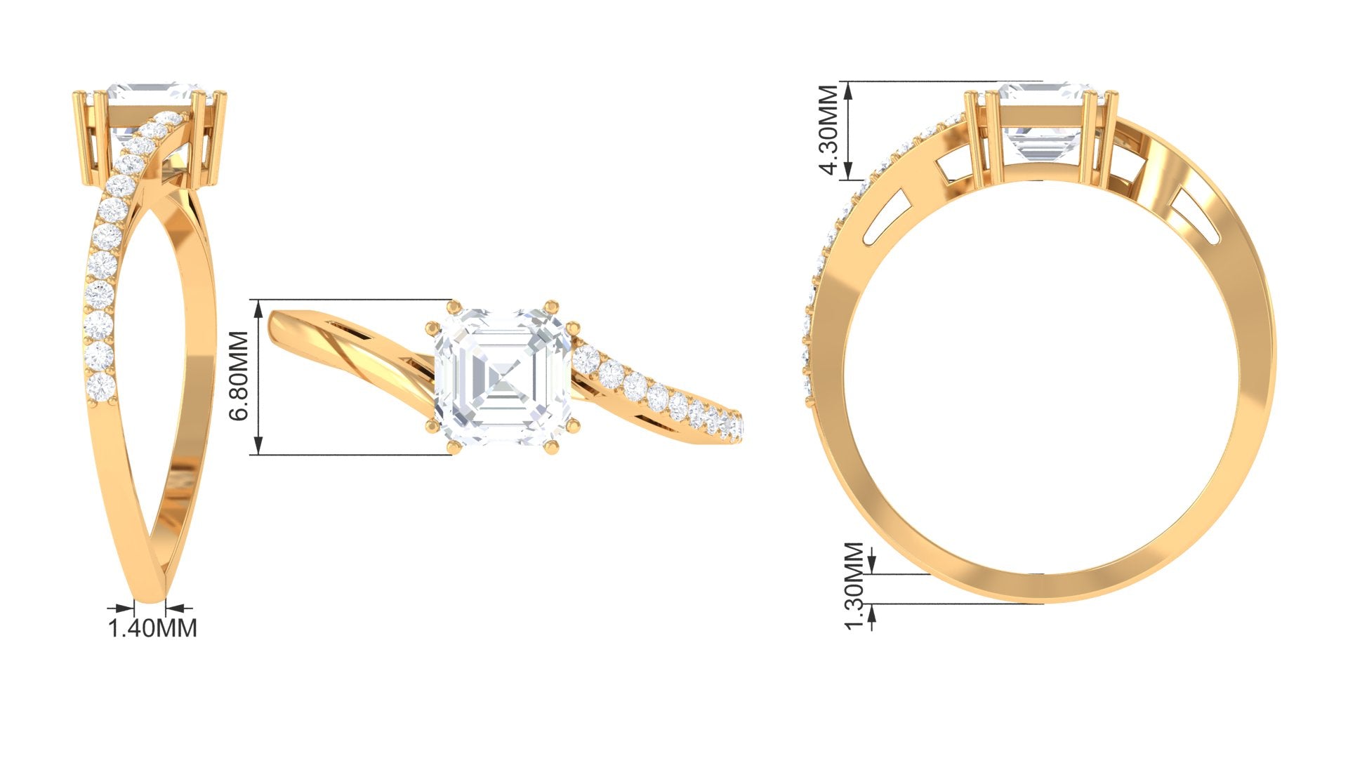 1.75 CT Asscher Cut Solitaire Zircon Bypass Engagement Ring Zircon - ( AAAA ) - Quality - Rosec Jewels