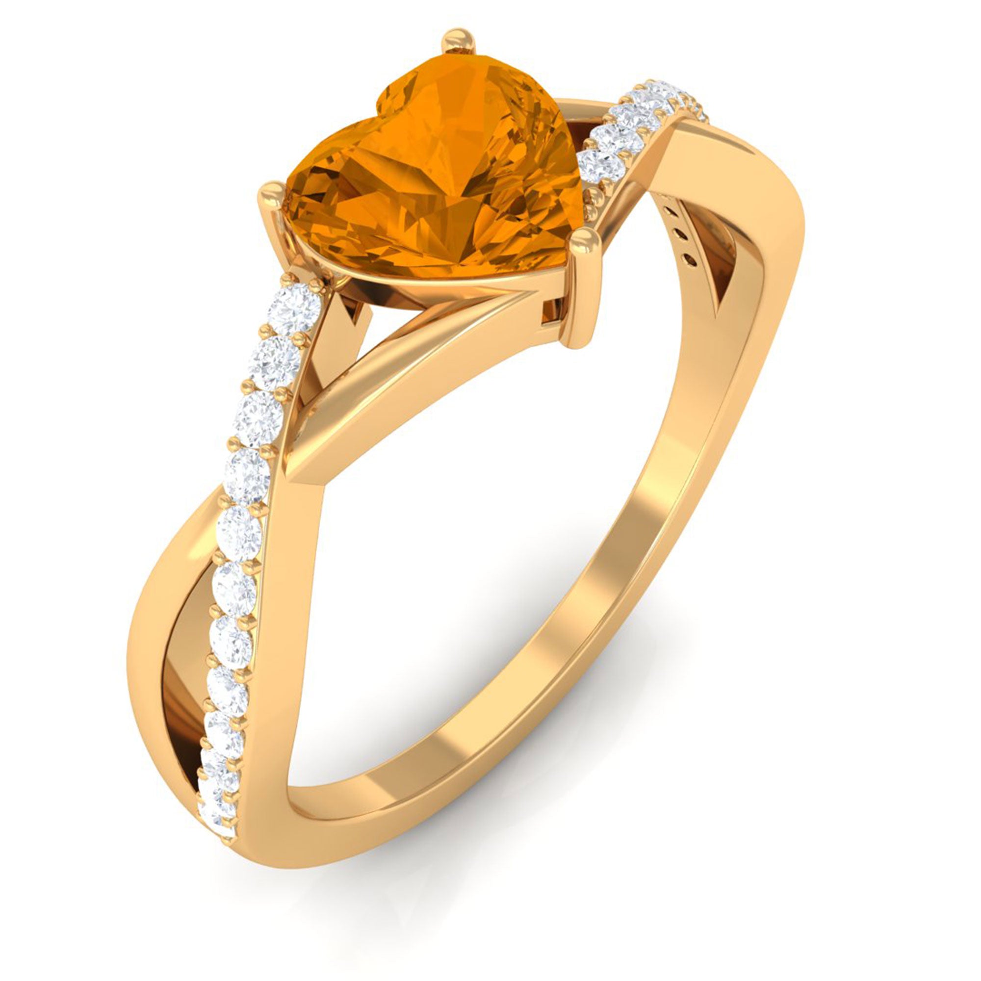 1.25 CT Real Citrine Solitaire Ring in Prong Setting with Diamond Citrine - ( AAA ) - Quality - Rosec Jewels