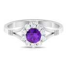 1 CT Amethyst and Diamond Halo Split Shank Ring Amethyst - ( AAA ) - Quality - Rosec Jewels