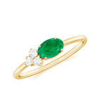 Oval Emerald Minimal East West Ring with Diamond Trio Emerald - ( AAA ) - Quality - Rosec Jewels