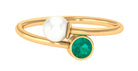 Toi et Moi Emerald and Freshwater Pearl Ring in Gold Emerald - ( AAA ) - Quality - Rosec Jewels