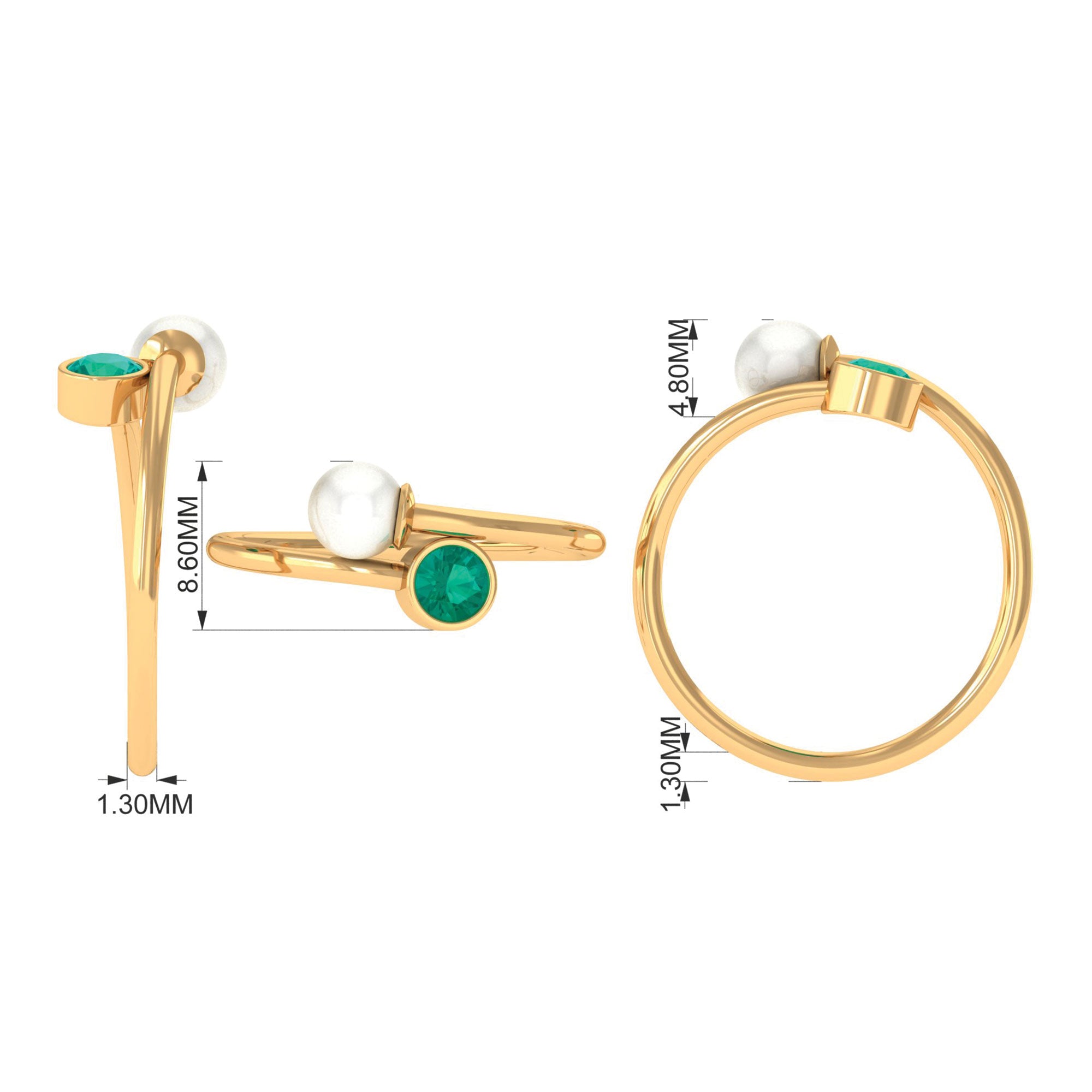 Toi et Moi Emerald and Freshwater Pearl Ring in Gold Emerald - ( AAA ) - Quality - Rosec Jewels