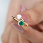 Toi et Moi Emerald and Freshwater Pearl Ring in Gold Emerald - ( AAA ) - Quality - Rosec Jewels