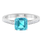 7 MM Asscher Cut Swiss Blue Topaz Ring and Diamond in Channel Setting Swiss Blue Topaz - ( AAA ) - Quality - Rosec Jewels