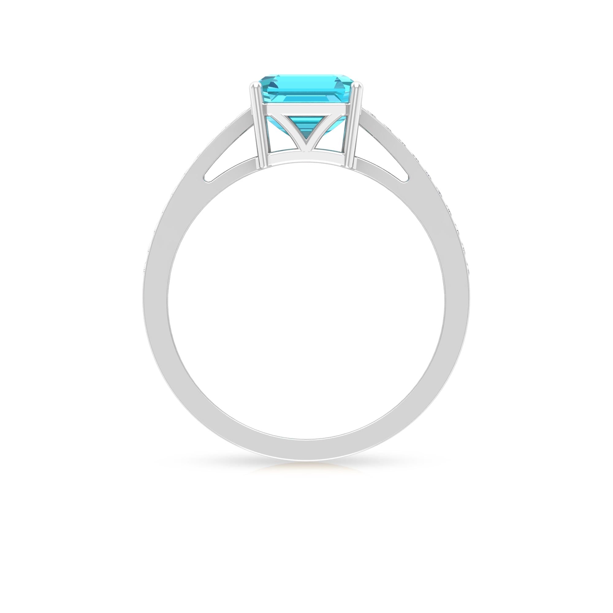 7 MM Asscher Cut Swiss Blue Topaz Ring and Diamond in Channel Setting Swiss Blue Topaz - ( AAA ) - Quality - Rosec Jewels