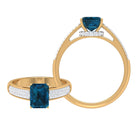 2 CT Solitaire London Blue Topaz and Diamond Ring with Hidden Halo London Blue Topaz - ( AAA ) - Quality - Rosec Jewels