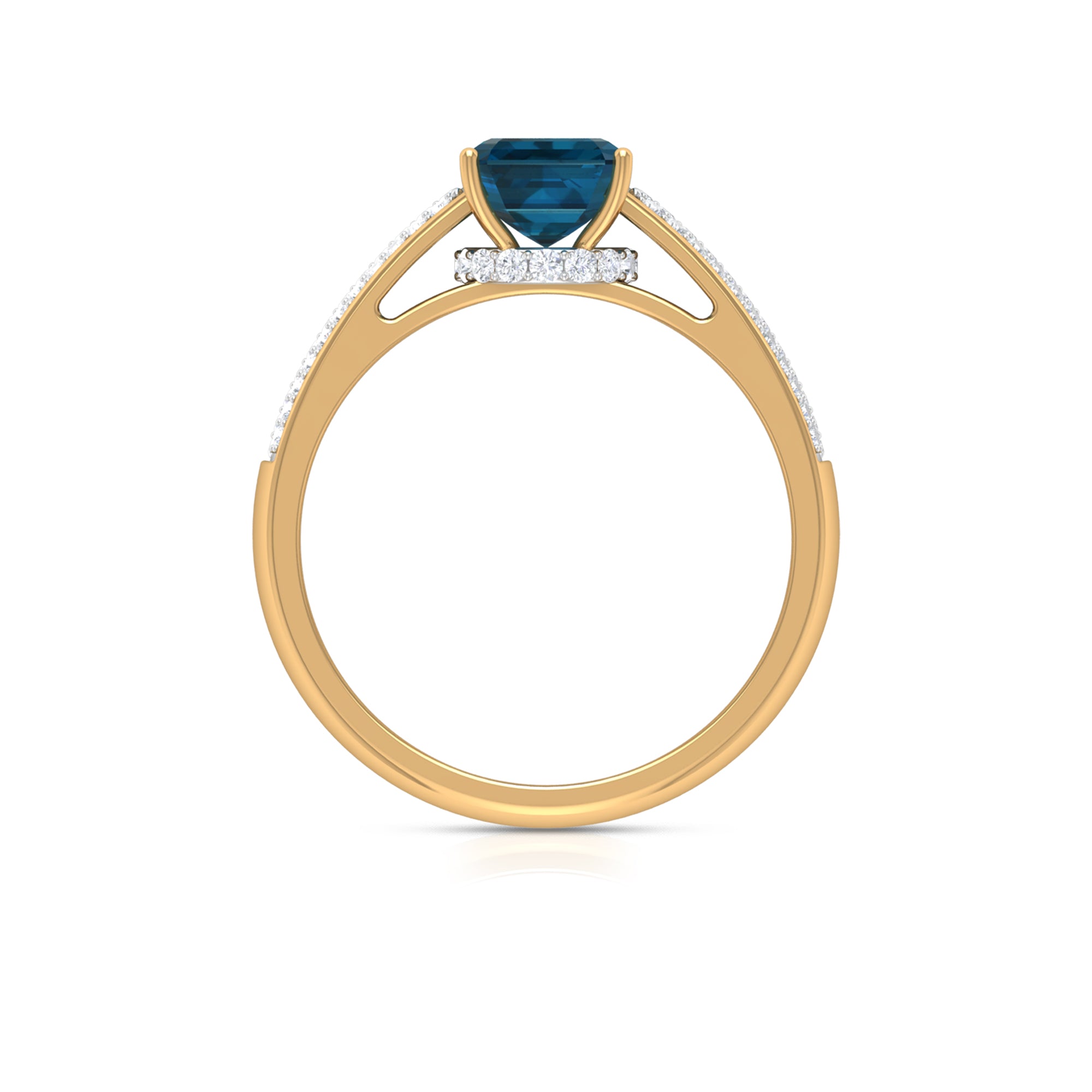 2 CT Solitaire London Blue Topaz and Diamond Ring with Hidden Halo London Blue Topaz - ( AAA ) - Quality - Rosec Jewels