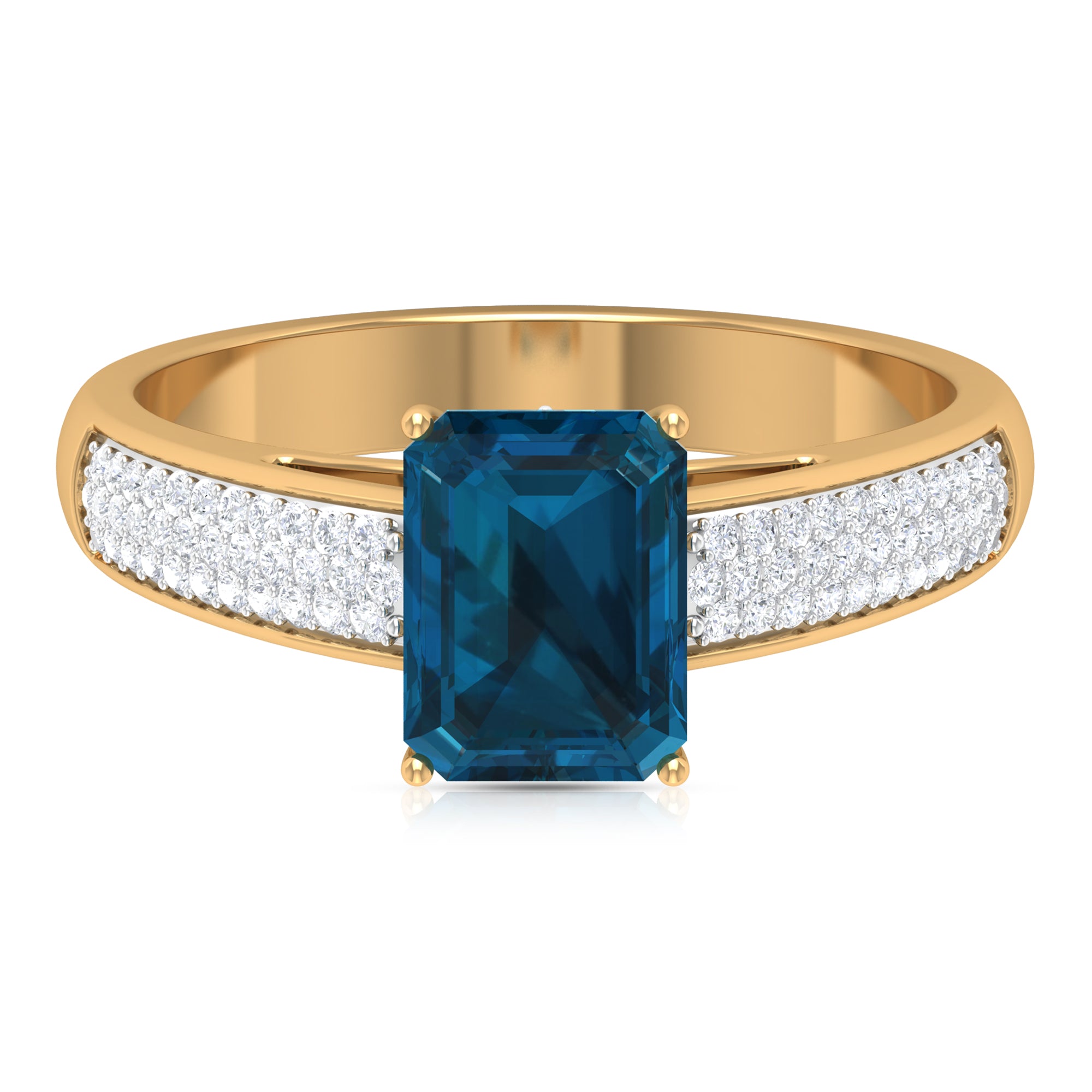 2 CT Solitaire London Blue Topaz and Diamond Ring with Hidden Halo London Blue Topaz - ( AAA ) - Quality - Rosec Jewels