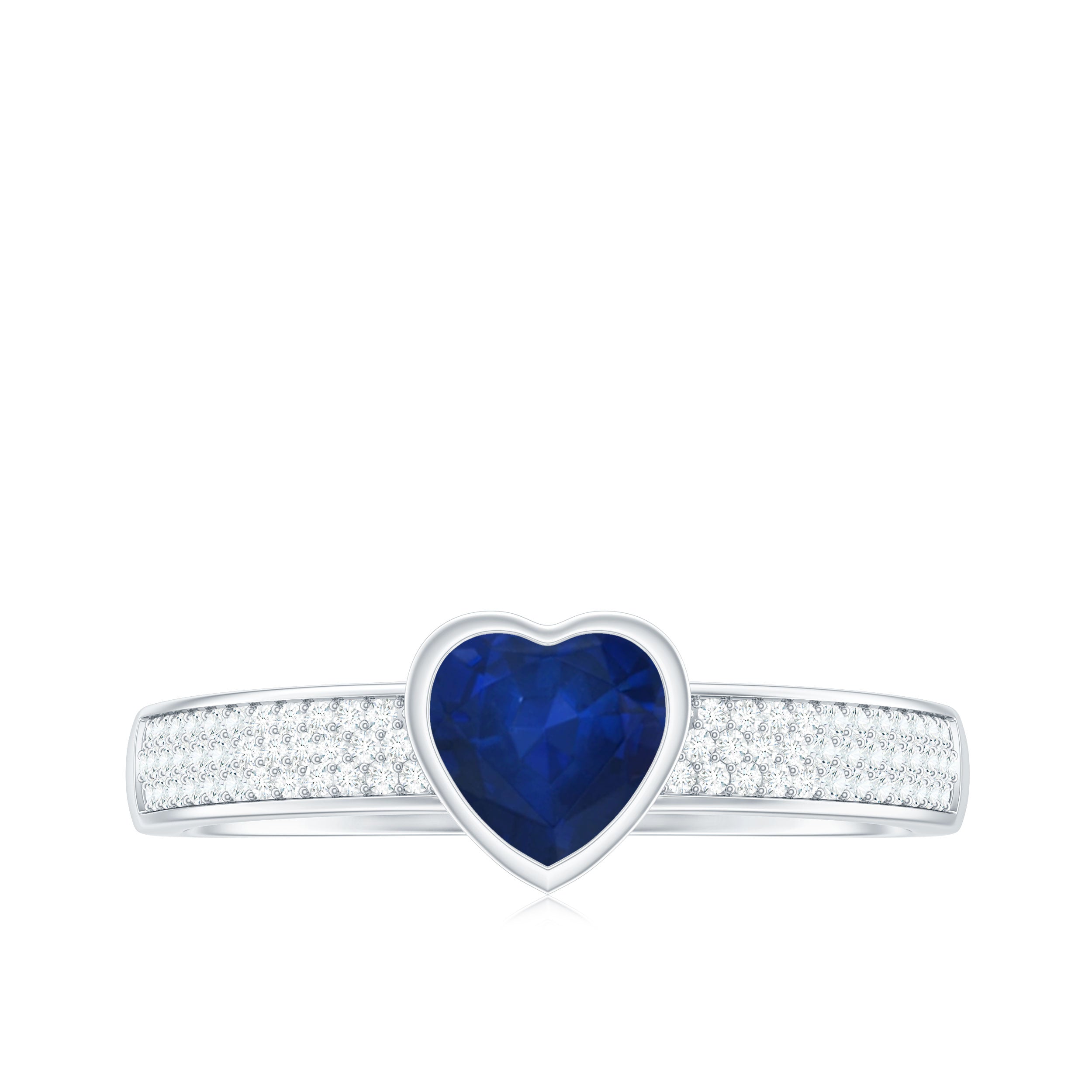 1 CT Blue Sapphire Heart Solitaire Engagement Ring with Pave Diamond Blue Sapphire - ( AAA ) - Quality - Rosec Jewels