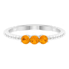 1/2 CT Orange Sapphire and Gold Beaded Three Stone Promise Ring Orange Sapphire - ( AAA ) - Quality - Rosec Jewels