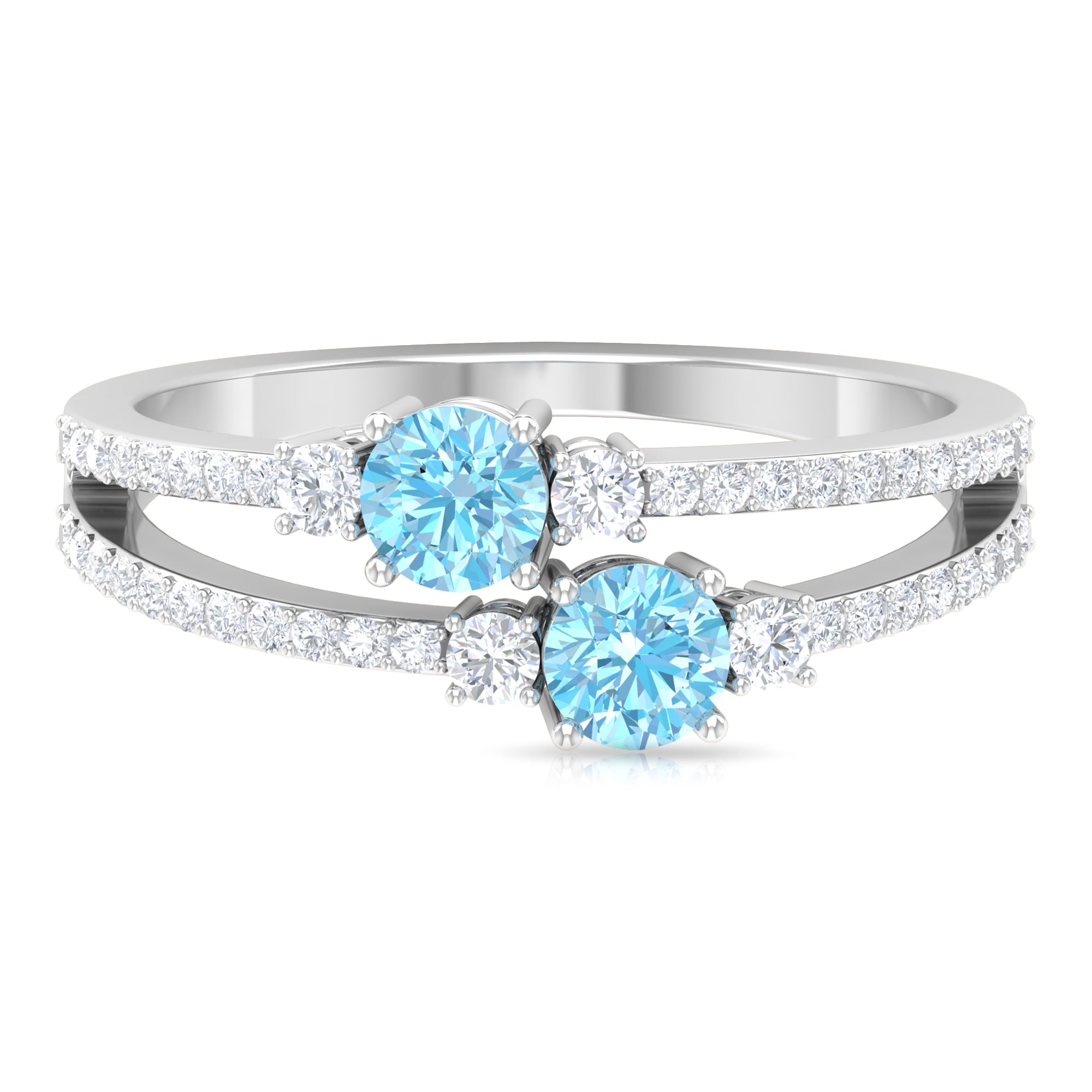 1 CT Aquamarine and Diamond Anniversary Double Band Ring Aquamarine - ( AAA ) - Quality - Rosec Jewels