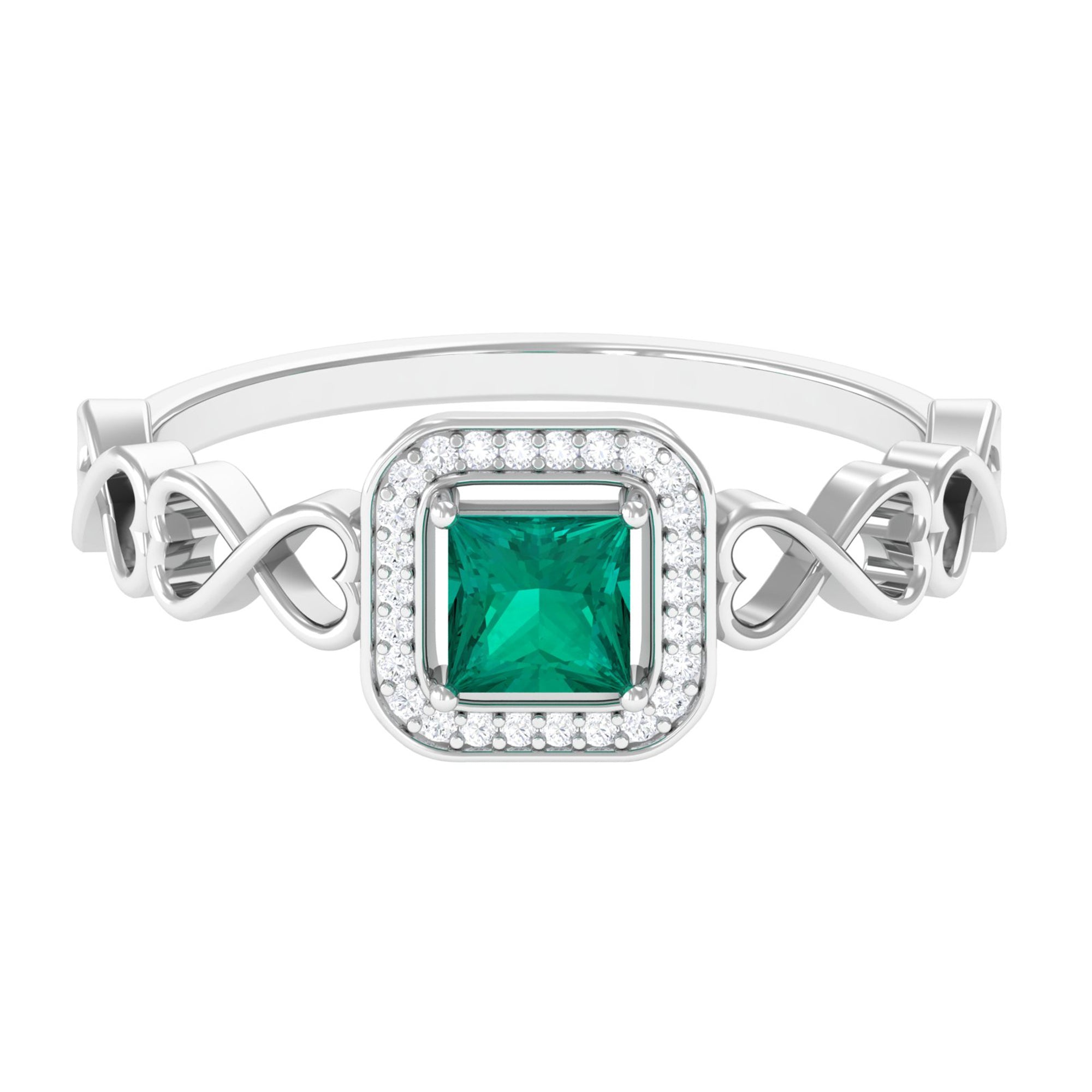 1/4 CT Emerald Infinity Heart Engagement Ring with Diamond Emerald - ( AAA ) - Quality - Rosec Jewels