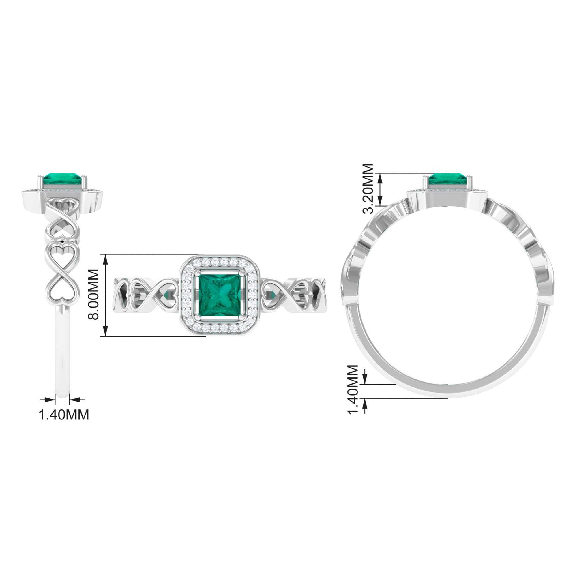 1/4 CT Emerald Infinity Heart Engagement Ring with Diamond Emerald - ( AAA ) - Quality - Rosec Jewels