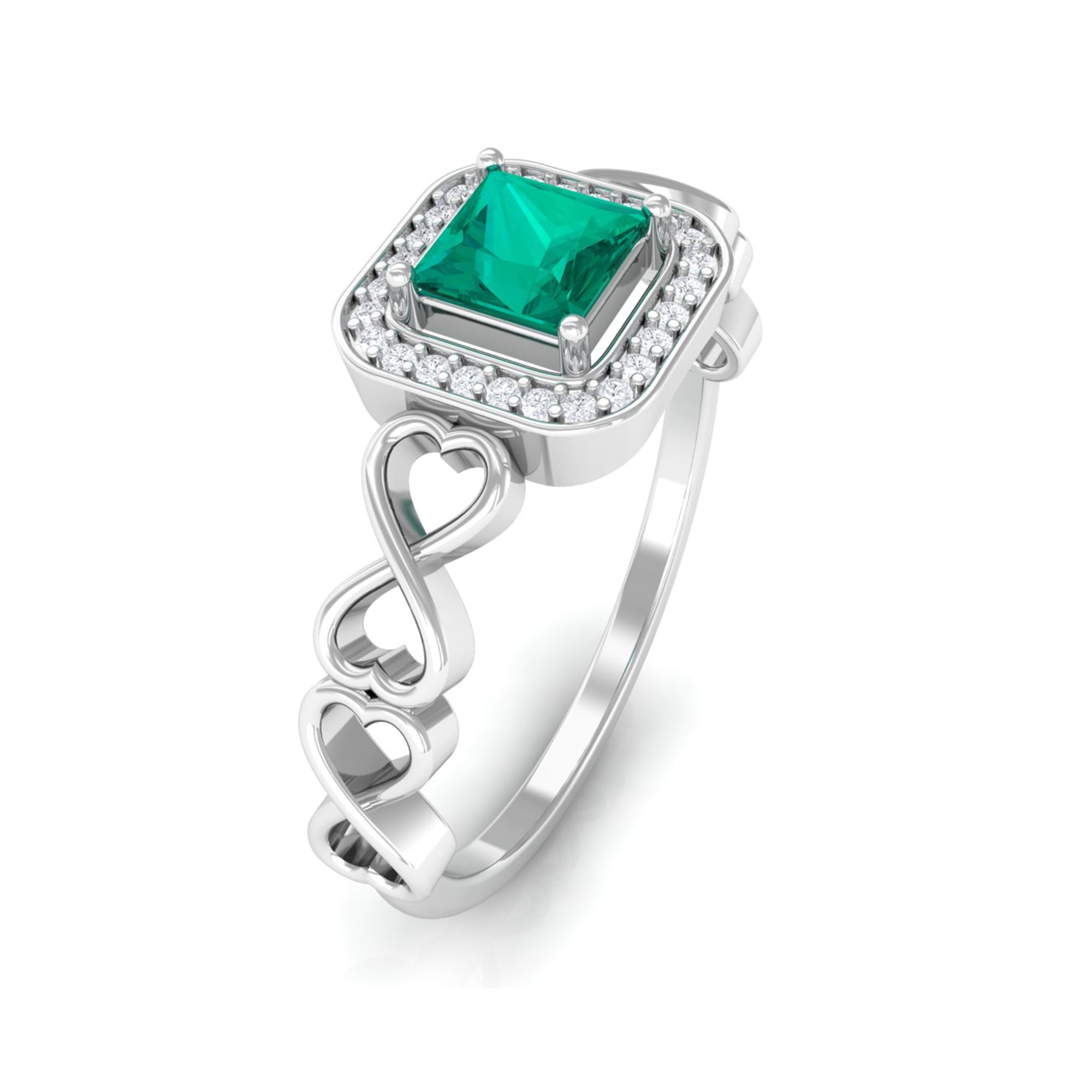 1/4 CT Emerald Infinity Heart Engagement Ring with Diamond Emerald - ( AAA ) - Quality - Rosec Jewels