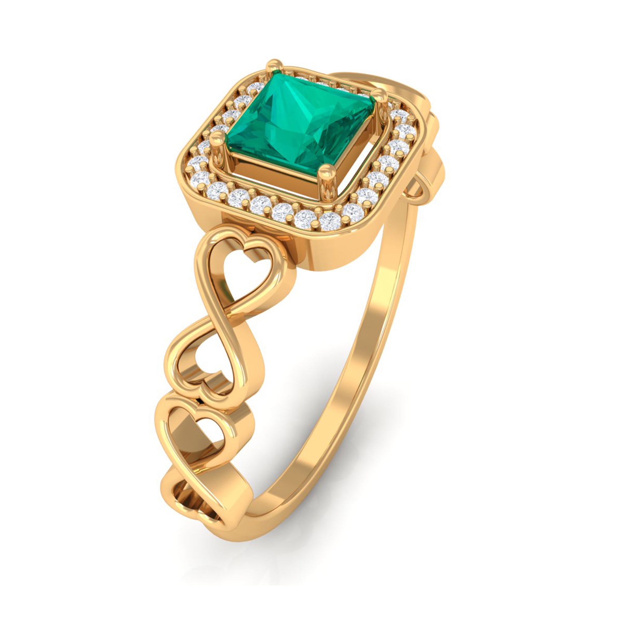 1/4 CT Emerald Infinity Heart Engagement Ring with Diamond Emerald - ( AAA ) - Quality - Rosec Jewels