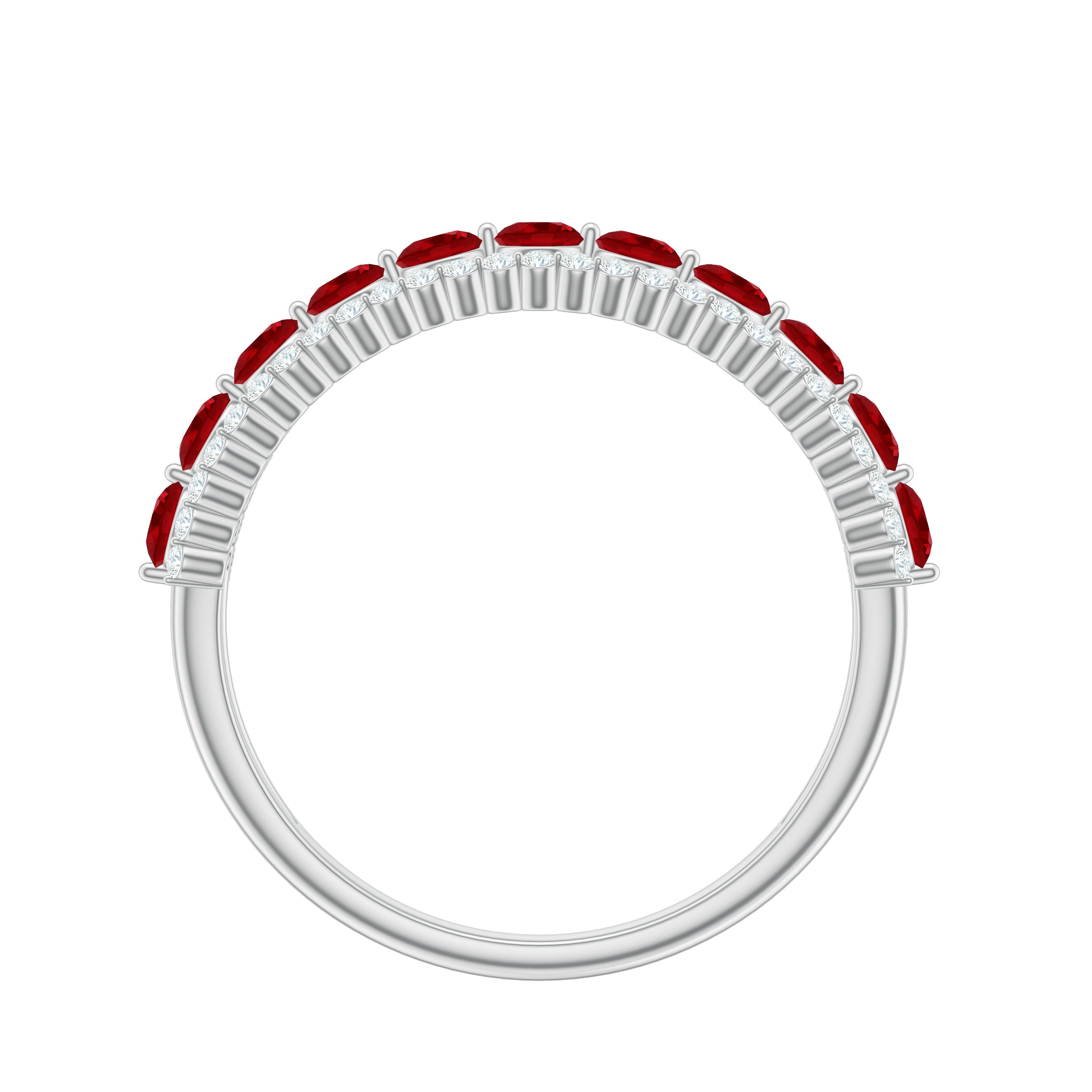 Elegant Created Ruby Half Eternity Band Ring with Diamond Accent Lab Created Ruby - ( AAAA ) - Quality - Rosec Jewels