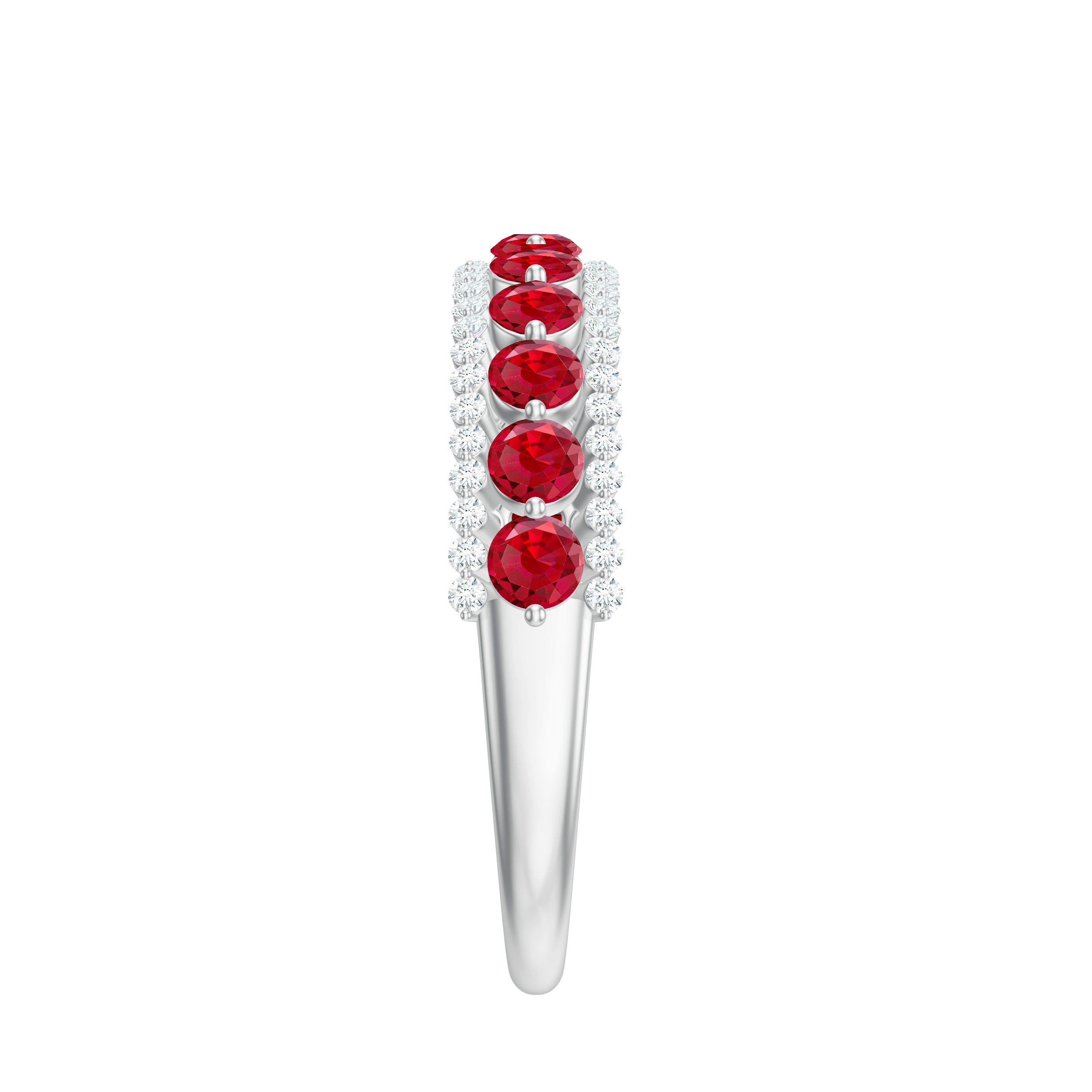 Elegant Created Ruby Half Eternity Band Ring with Diamond Accent Lab Created Ruby - ( AAAA ) - Quality - Rosec Jewels