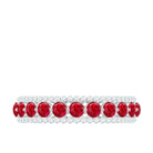 Elegant Created Ruby Half Eternity Band Ring with Diamond Accent Lab Created Ruby - ( AAAA ) - Quality - Rosec Jewels