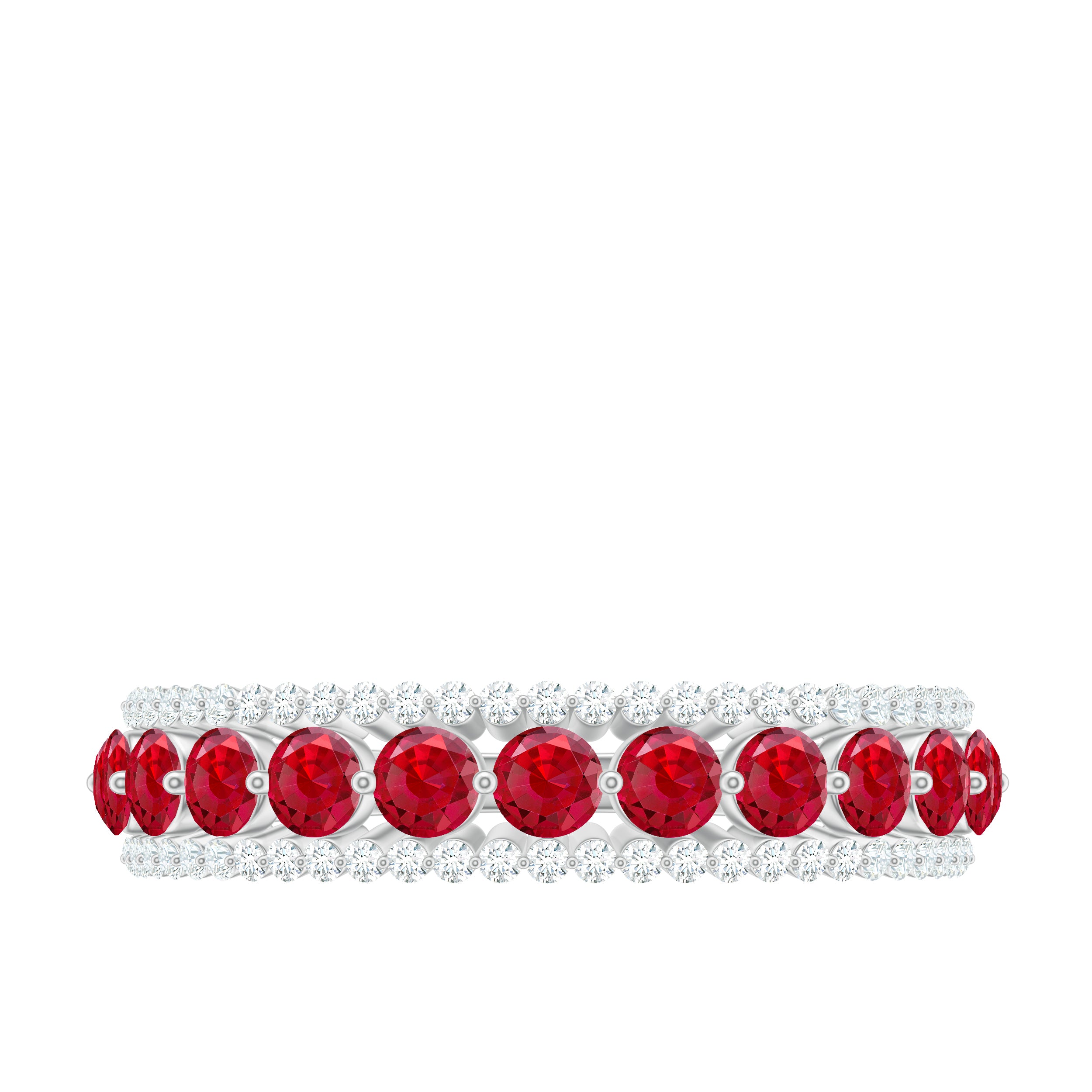 Elegant Created Ruby Half Eternity Band Ring with Diamond Accent Lab Created Ruby - ( AAAA ) - Quality - Rosec Jewels