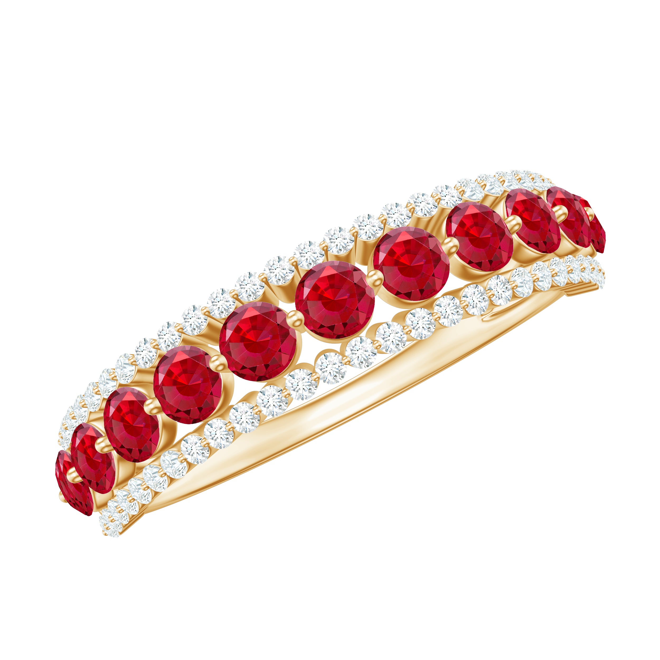 Elegant Created Ruby Half Eternity Band Ring with Diamond Accent Lab Created Ruby - ( AAAA ) - Quality - Rosec Jewels