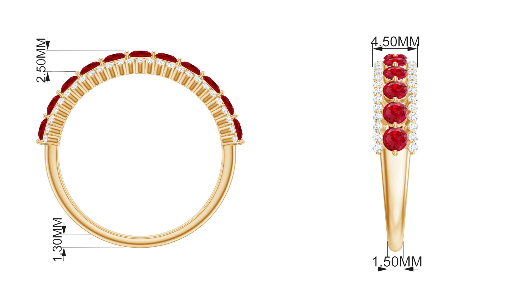 Elegant Created Ruby Half Eternity Band Ring with Diamond Accent Lab Created Ruby - ( AAAA ) - Quality - Rosec Jewels