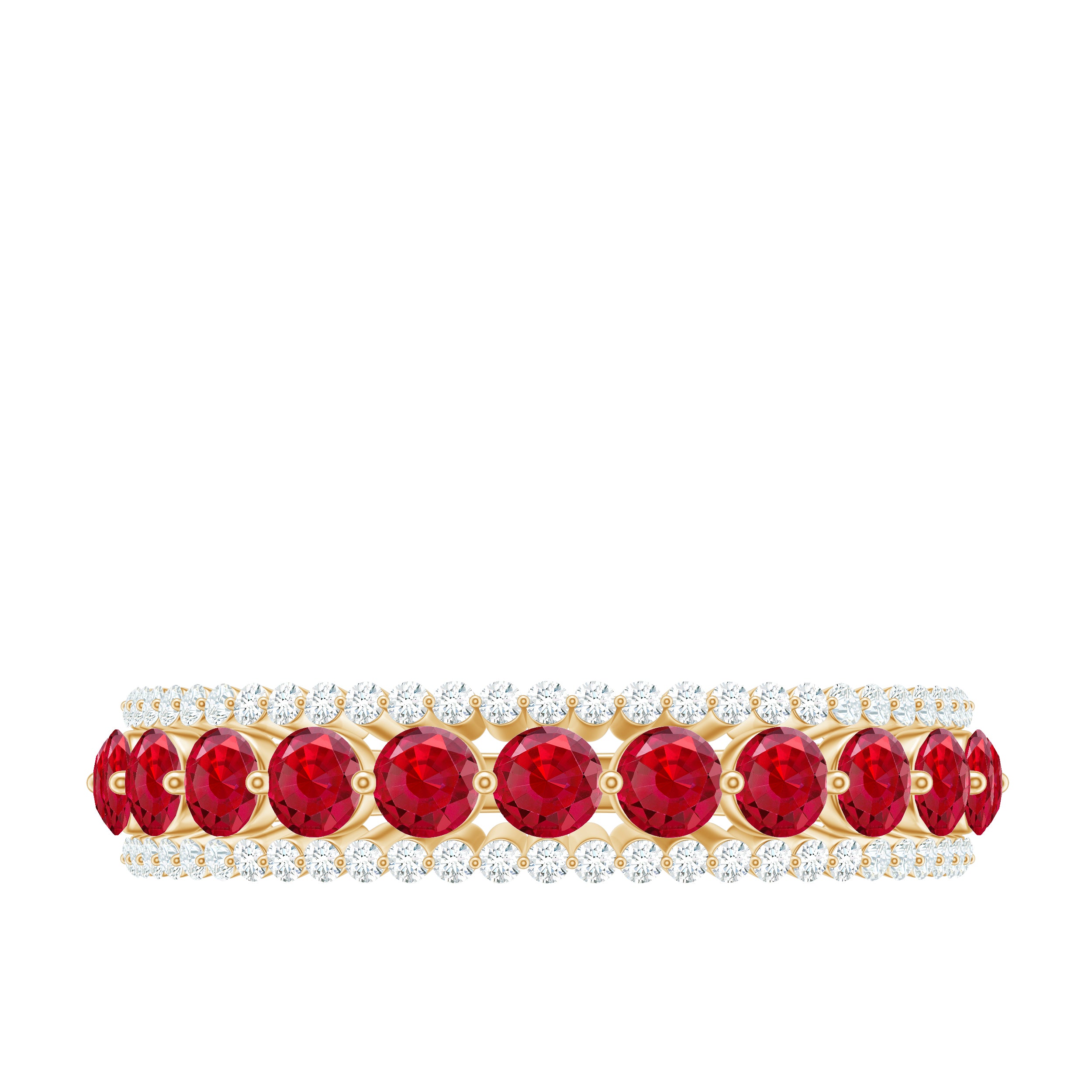 Elegant Created Ruby Half Eternity Band Ring with Diamond Accent Lab Created Ruby - ( AAAA ) - Quality - Rosec Jewels