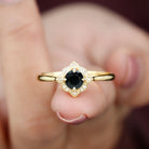 Vintage Inspired Black and White Diamond Engagement Ring Black Diamond - ( AAA ) - Quality - Rosec Jewels