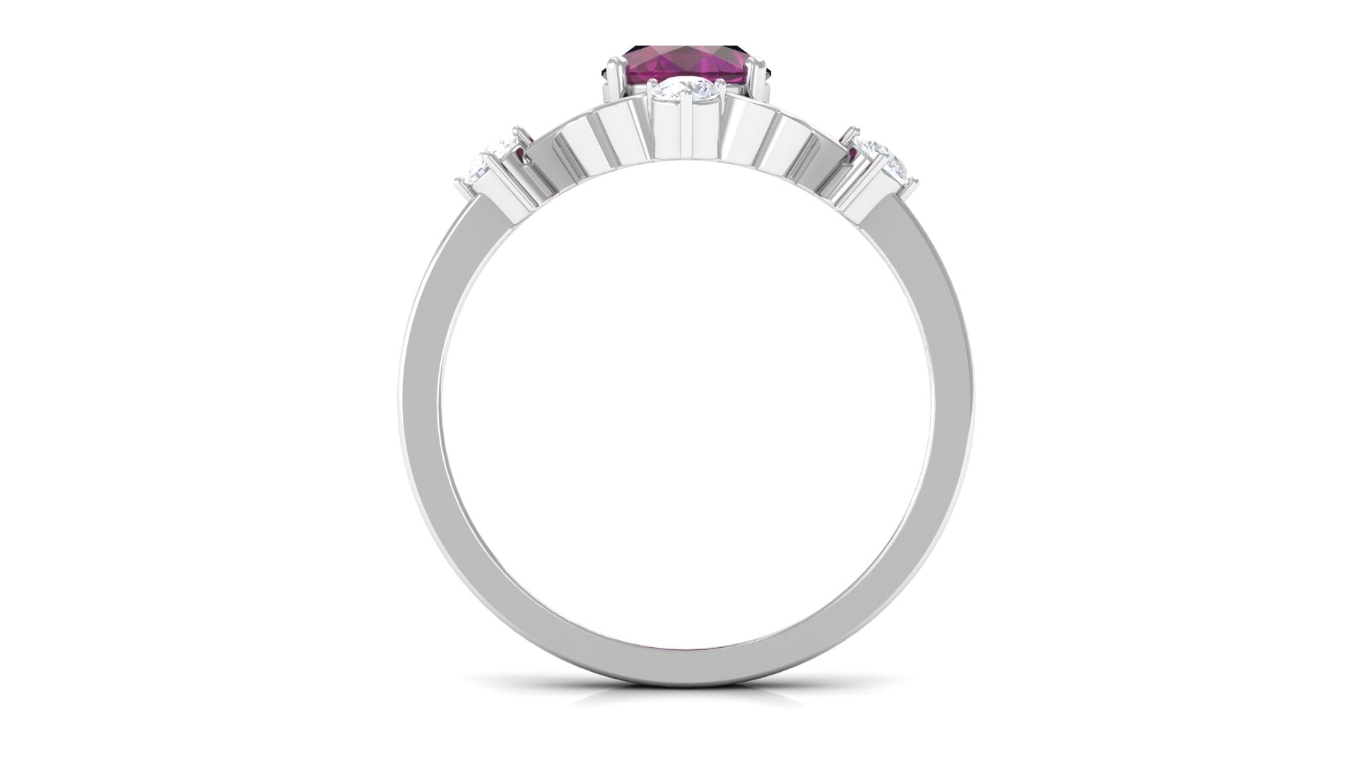 1.75 CT Oval Shape Rhodolite and Diamond Cocktail Ring Rhodolite - ( AAA ) - Quality - Rosec Jewels