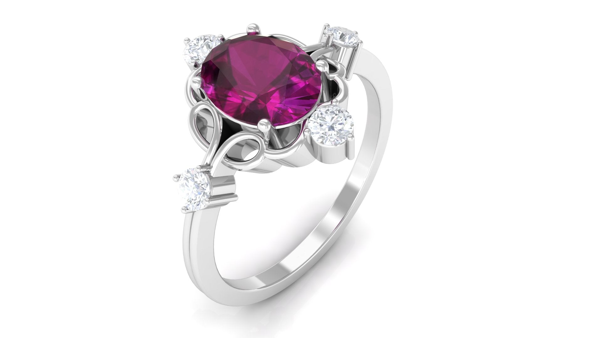 1.75 CT Oval Shape Rhodolite and Diamond Cocktail Ring Rhodolite - ( AAA ) - Quality - Rosec Jewels