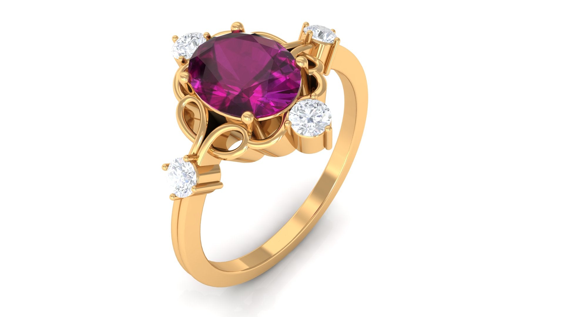 1.75 CT Oval Shape Rhodolite and Diamond Cocktail Ring Rhodolite - ( AAA ) - Quality - Rosec Jewels