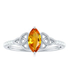 Marquise Cut Solitaire Orange Sapphire Celtic Knot Ring with Diamond Orange Sapphire - ( AAA ) - Quality - Rosec Jewels