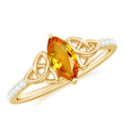 Marquise Cut Solitaire Orange Sapphire Celtic Knot Ring with Diamond Orange Sapphire - ( AAA ) - Quality - Rosec Jewels