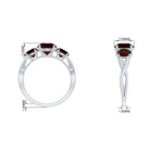 3 Stone Round Garnet Crossover Engagement Ring Garnet - ( AAA ) - Quality - Rosec Jewels