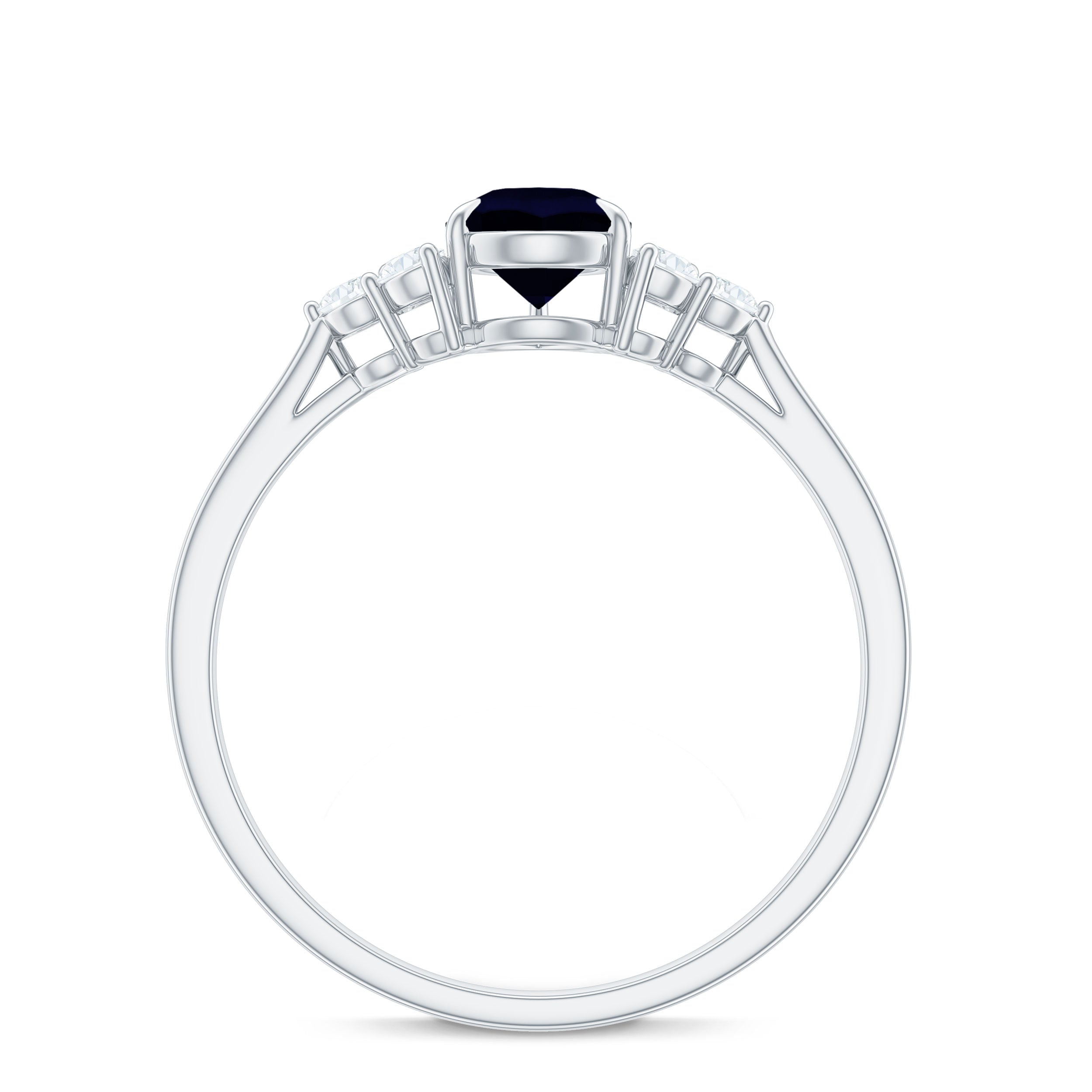 Pear Shaped Blue Sapphire Solitaire Ring with Diamond Trio Blue Sapphire - ( AAA ) - Quality - Rosec Jewels