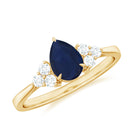 Pear Shaped Blue Sapphire Solitaire Ring with Diamond Trio Blue Sapphire - ( AAA ) - Quality - Rosec Jewels